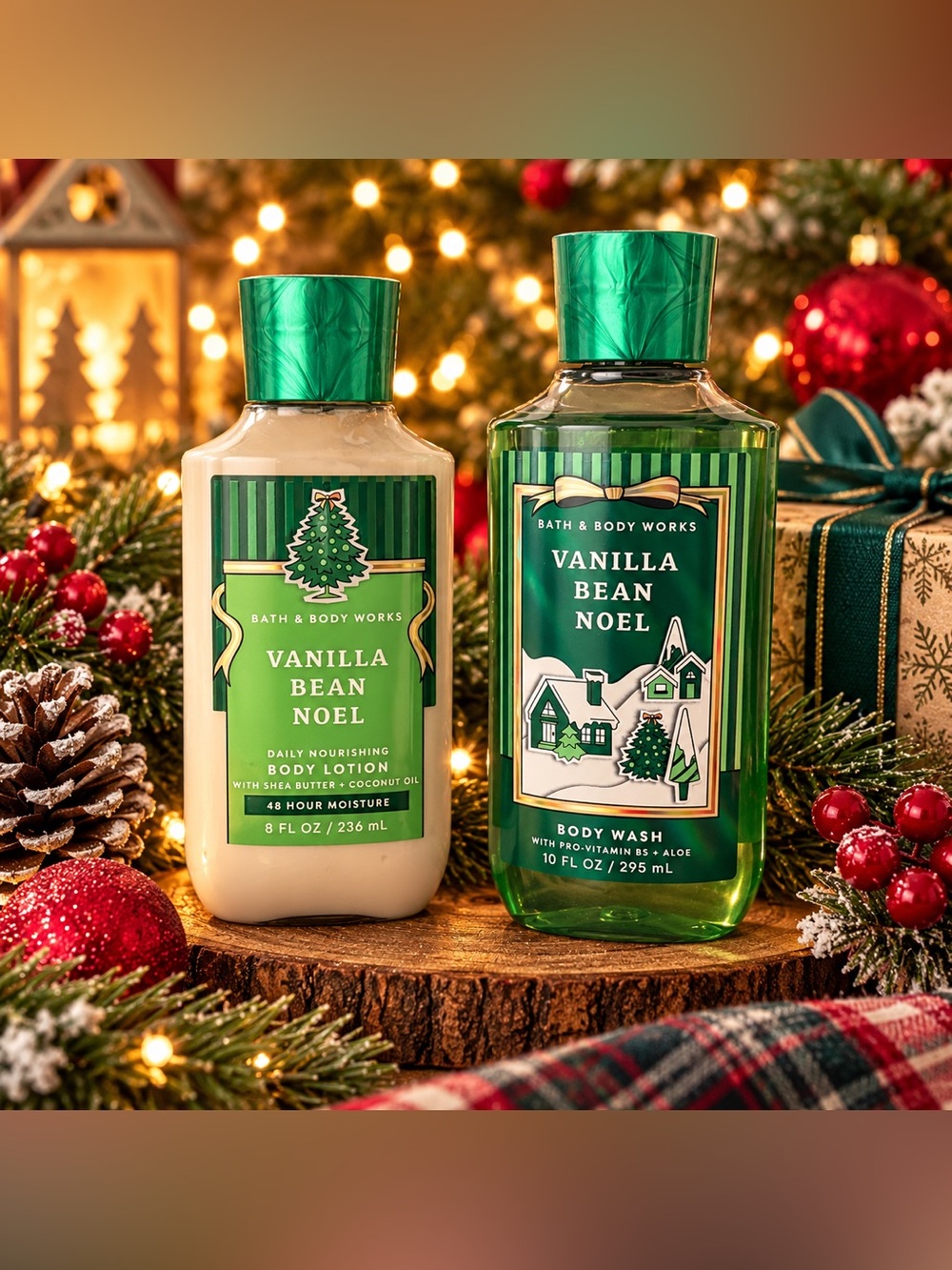 Bath & Body Works Vanilla Bean Noel Body Lotion + Wash Holiday Set NEW